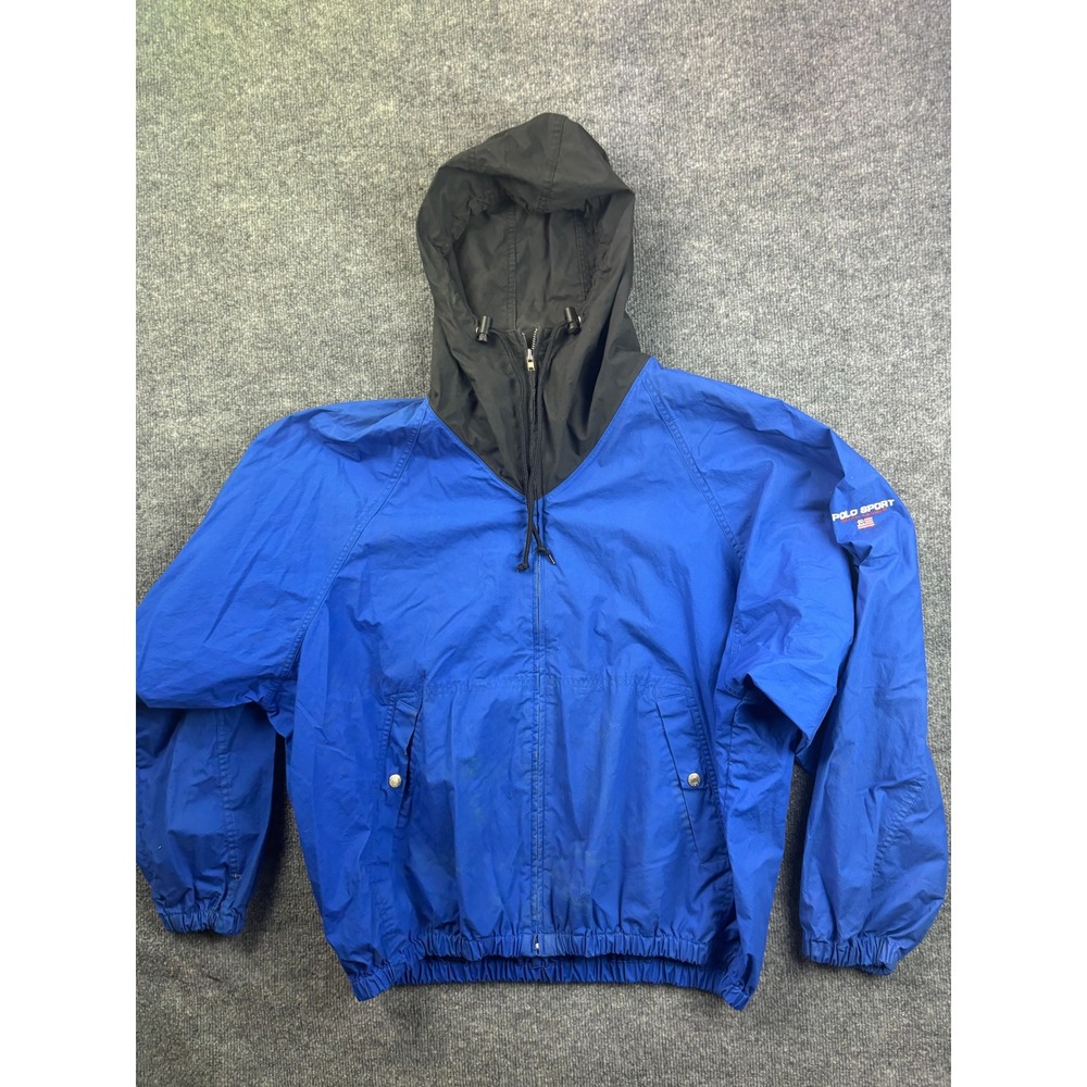 Polo Sport Windbreaker Anorak Jacket Mens XL Blue Vintage 90s Cotton Full Zip